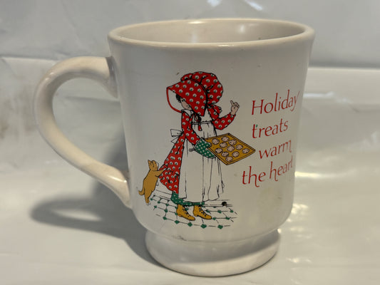 Holly Hobbie Christmas Holiday Treats Porcelain Mug 1980s Vintage