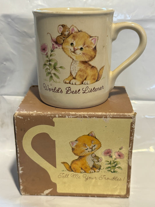 Cat & Mouse World’s Best Listener Hallmark Mug in Box - Vintage