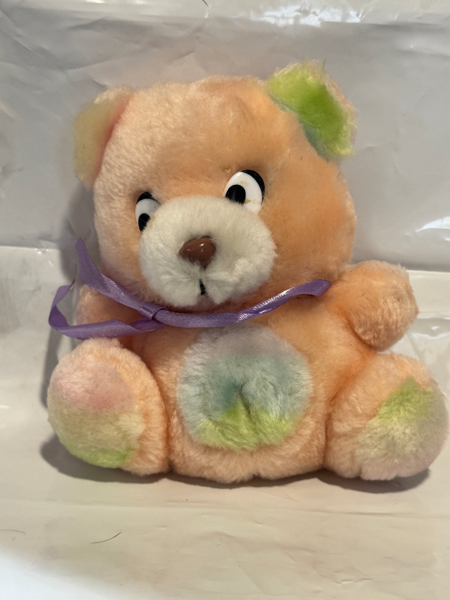 Rainbow Bear A-1 Novelty Co Plush Peach Stuffed Animal Vintage