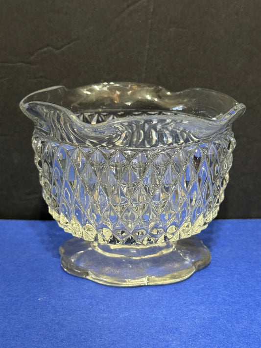 Indiana Diamond Cut Crystal Pedestal Bowl With Wavy Scalloped Edges VINTAGE