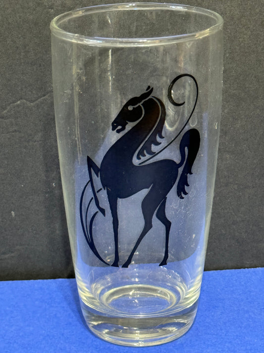 Black Prancing Horse Highball/Pilsner Glass Barware VINTAGE