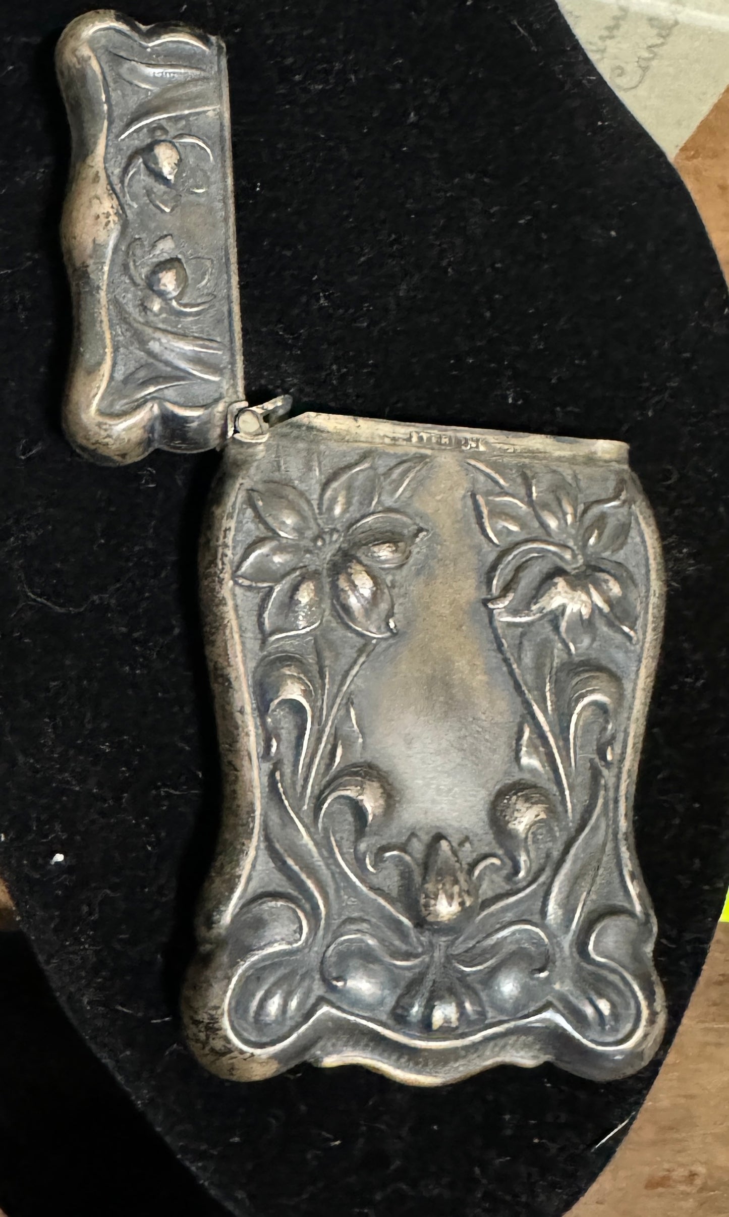 American Sterling Silver Match Safe Scroll and Floral Spray