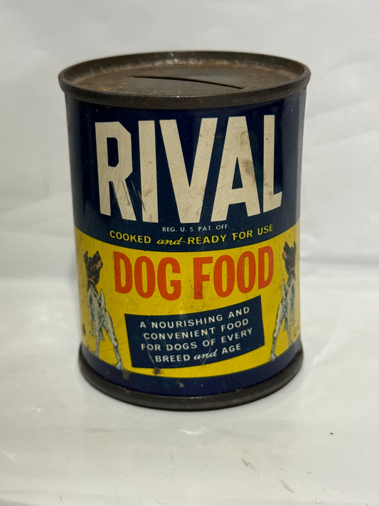 Rival Dog Food Mini Tin Can Bank Rival Packing Co. Chicago Vintage 1950’s