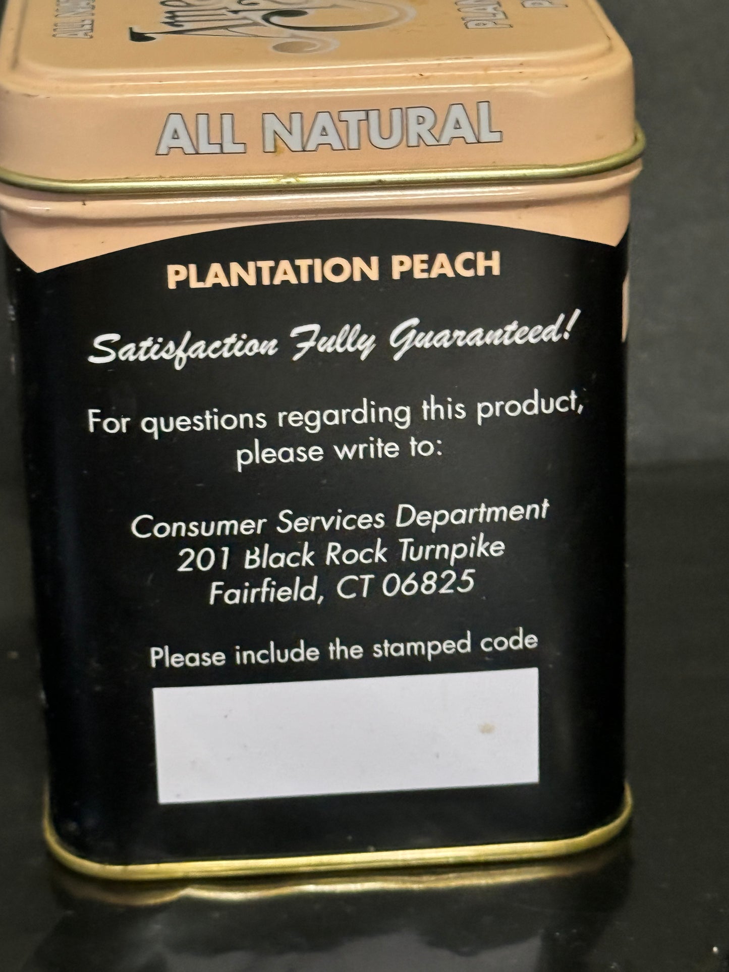 American Classic Plantation Peach Charleston Tea Plantation Tin