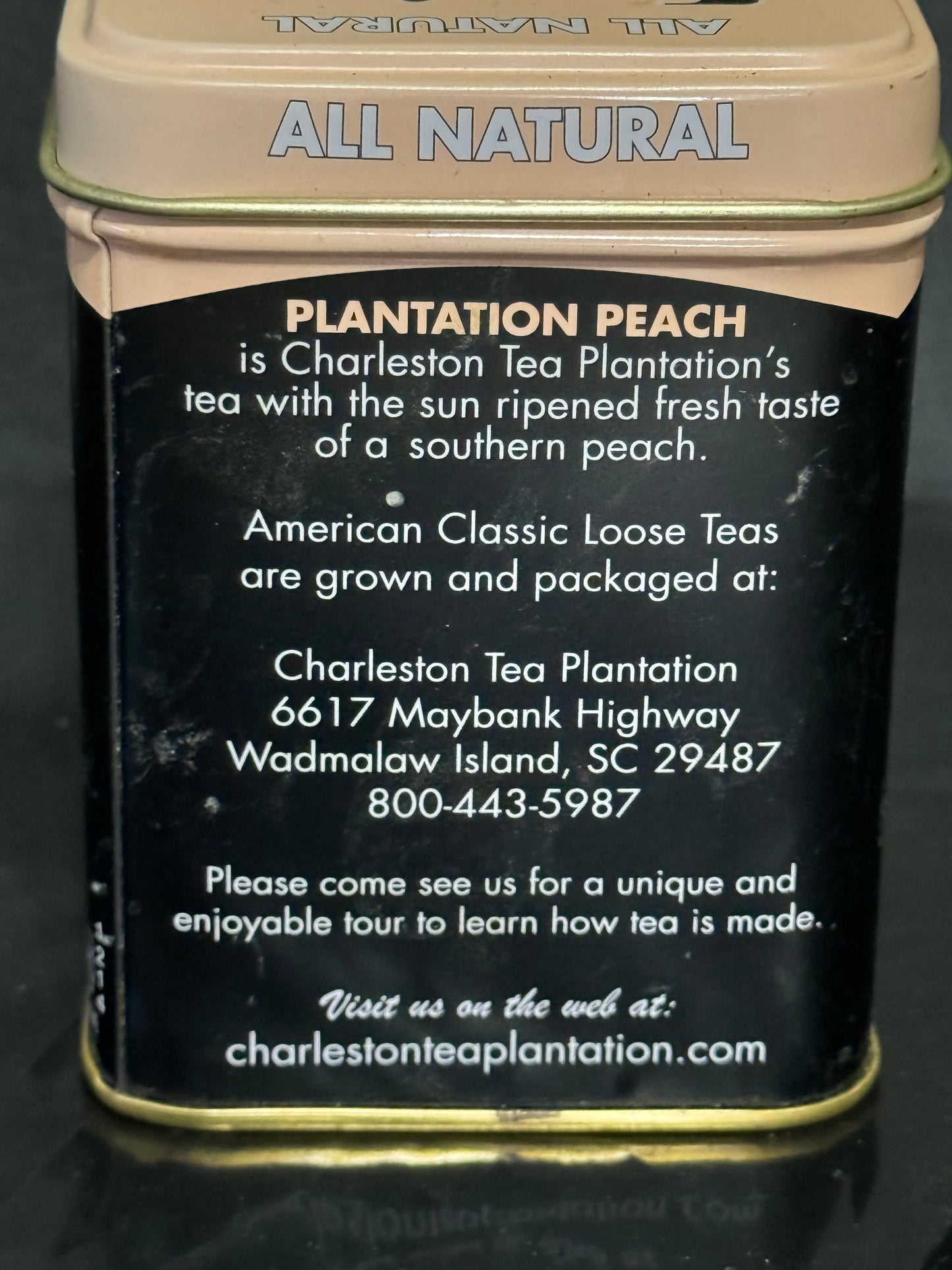 American Classic Plantation Peach Charleston Tea Plantation Tin