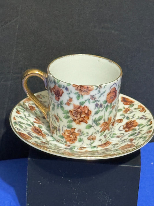 Mini Rose Tea Cup and Saucer Set Inarco - VINTAGE