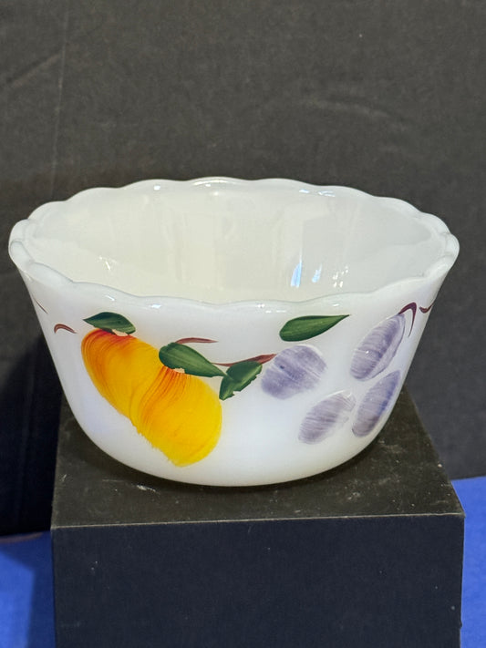 Hand Painted Fruit Custard Cup Anchor Hocking Fire King - Vintage