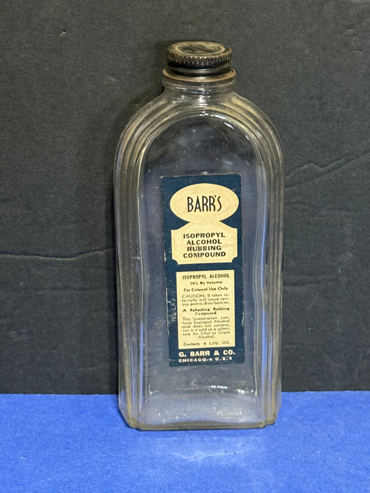 Barr's Isopropyl Alcohol Rubbing Compound Bottle 6 oz - Vintage