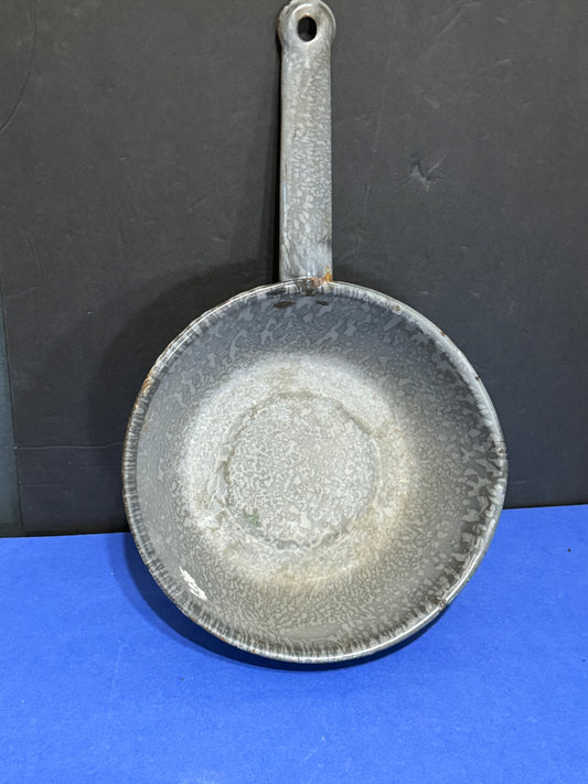 Gray Mottled Enamelware Graniteware 12 in Pot Pan with Handle - VINTAGE