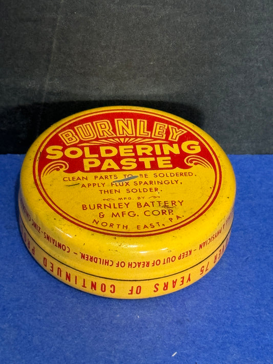 Burnley Soldering Paste Tin North East Pennsylvania Burnley Battery - VINTAGE