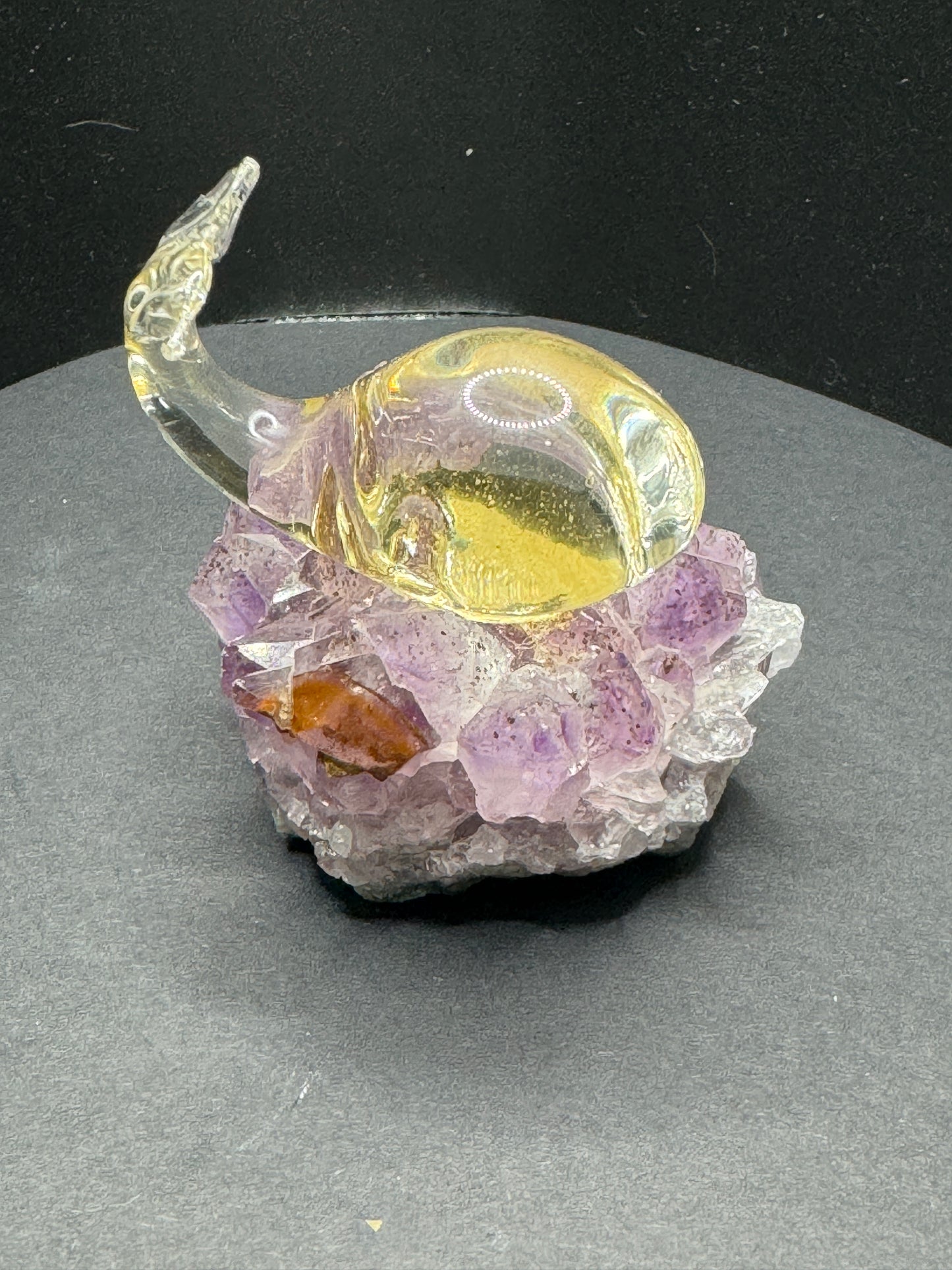 Blown Glass Whale on Amethyst Crystal Cluster - Vintage