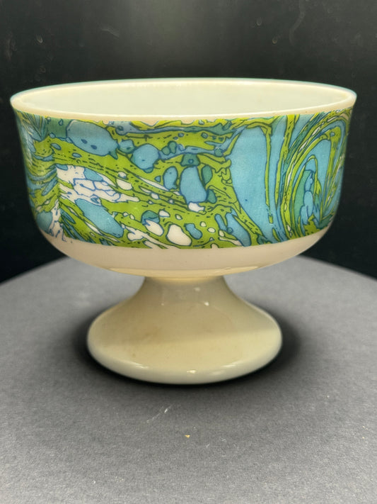 Footed Ice Cream Bowl Blue and Green Marbled - Japan 1151 - Vintage