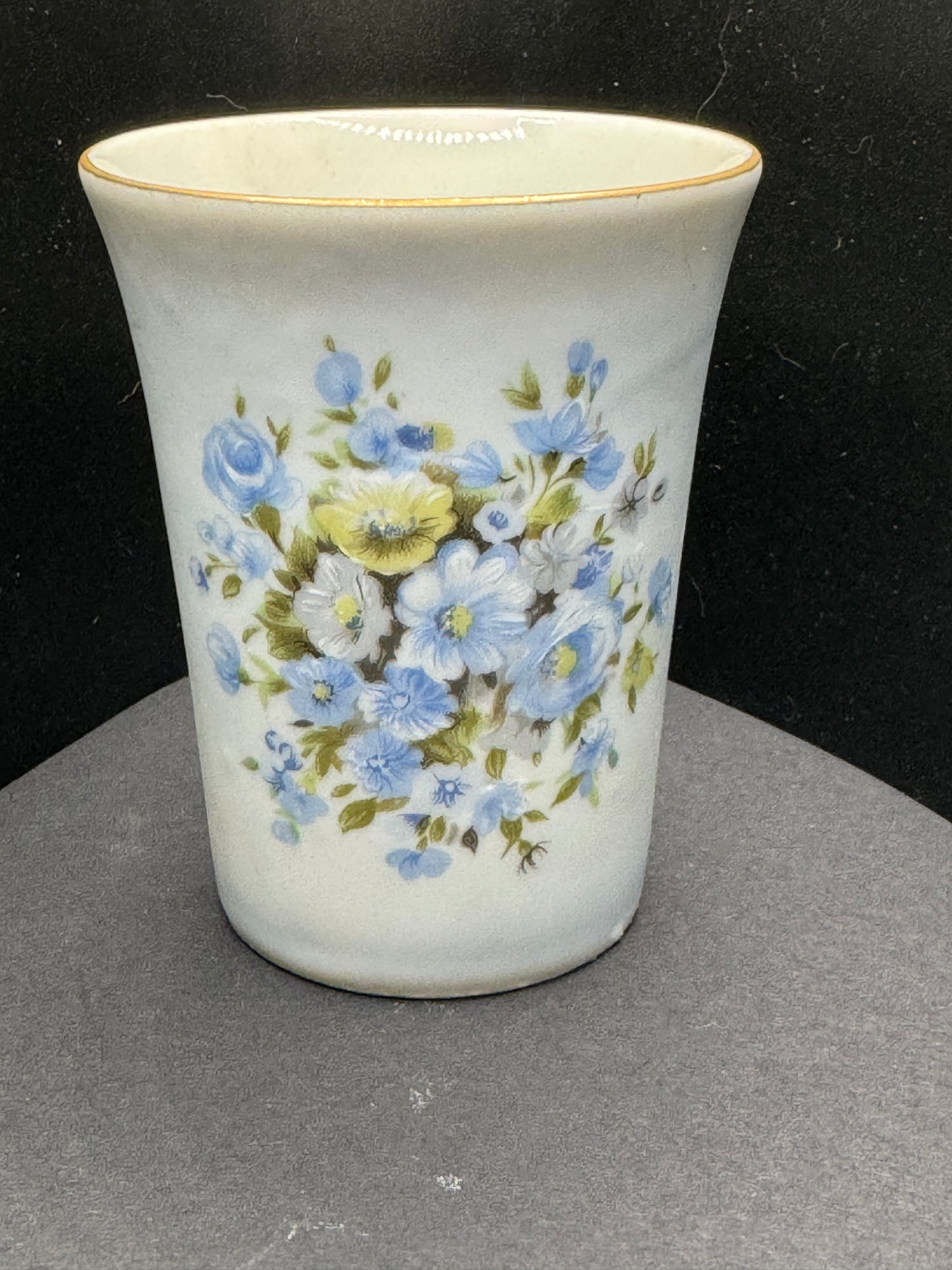 Blue Floral Vanity Cup Glass ~ Hand Painted~ Japan - VINTAGE