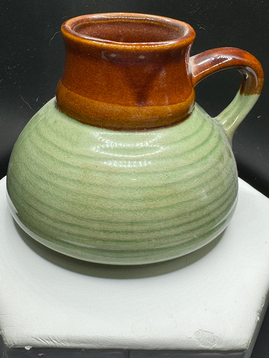 Green and Brown no Spill Pottery Mug - Vintage