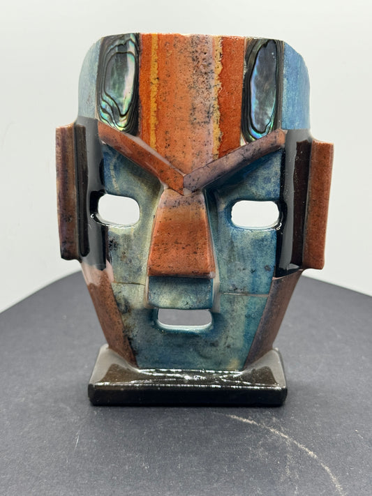 Mayan Mosaic Burial Mask Ceramic Glazed