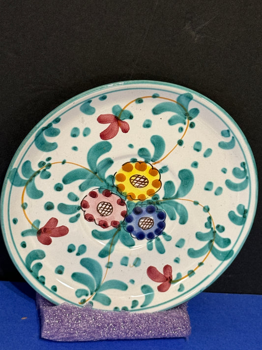 Italian Pottery 8 inch Plate Hand Painted Floral Pattern Spring Multicolored