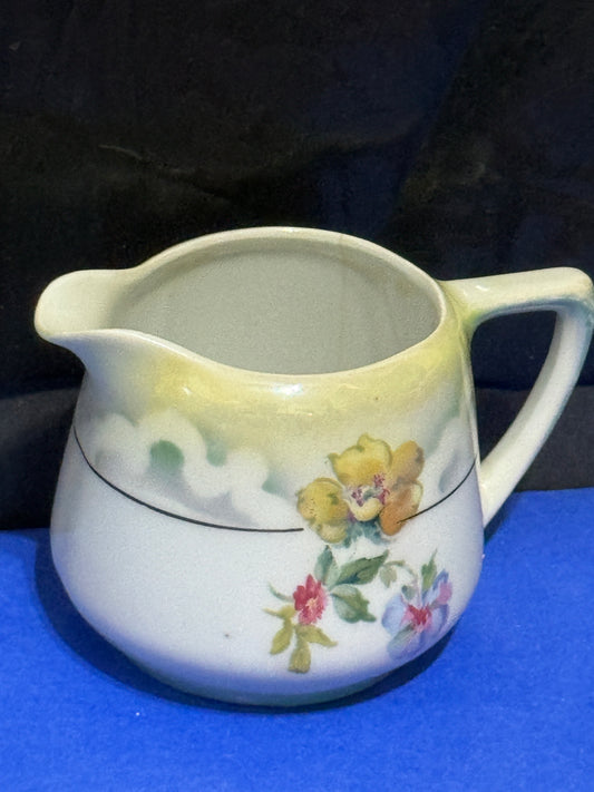 Ivory Floral China Creamer - German - Vintage