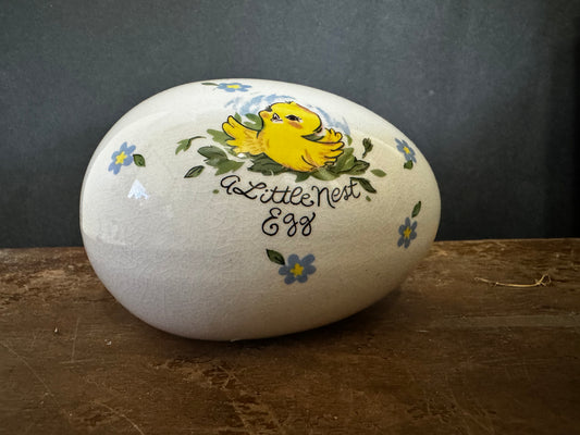 Josef Originals Porcelain Egg Shaped Savings Bank "A Little Nest Egg" Chicks