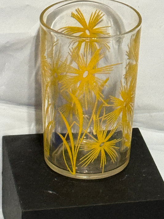 Juice Glass - Yellow Floral Starburst - VINTAGE