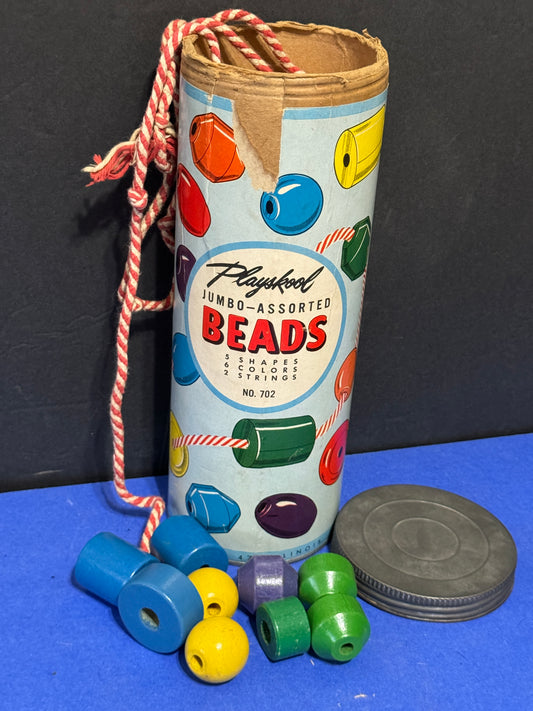 Jumbo Wood Beads Playskool Toy No. 702 in Original Tube - VINTAGE