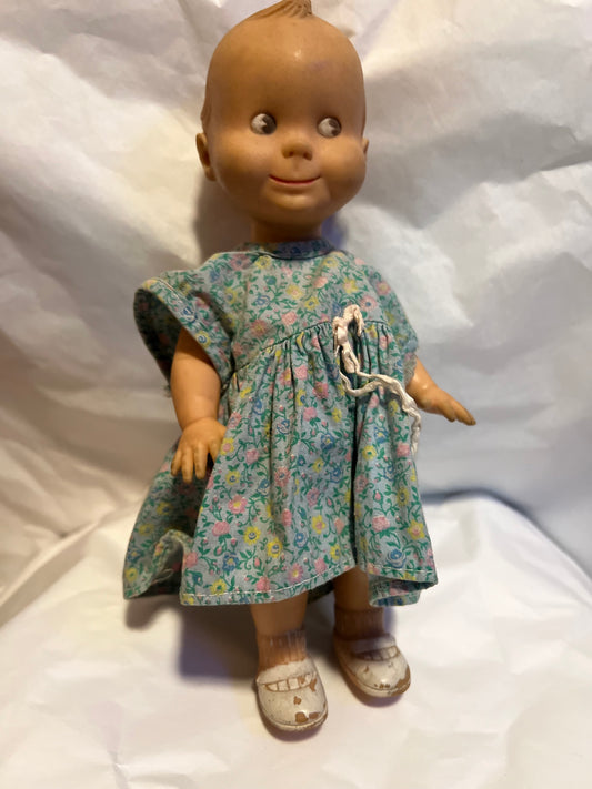 Kewpie Doll 13" Blue floral dress Vintage