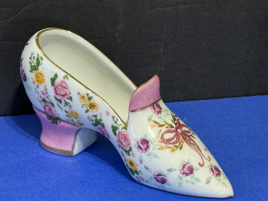 Lady's Shoe Victorian Porcelain Pink with Gold Accents - VINTAGE