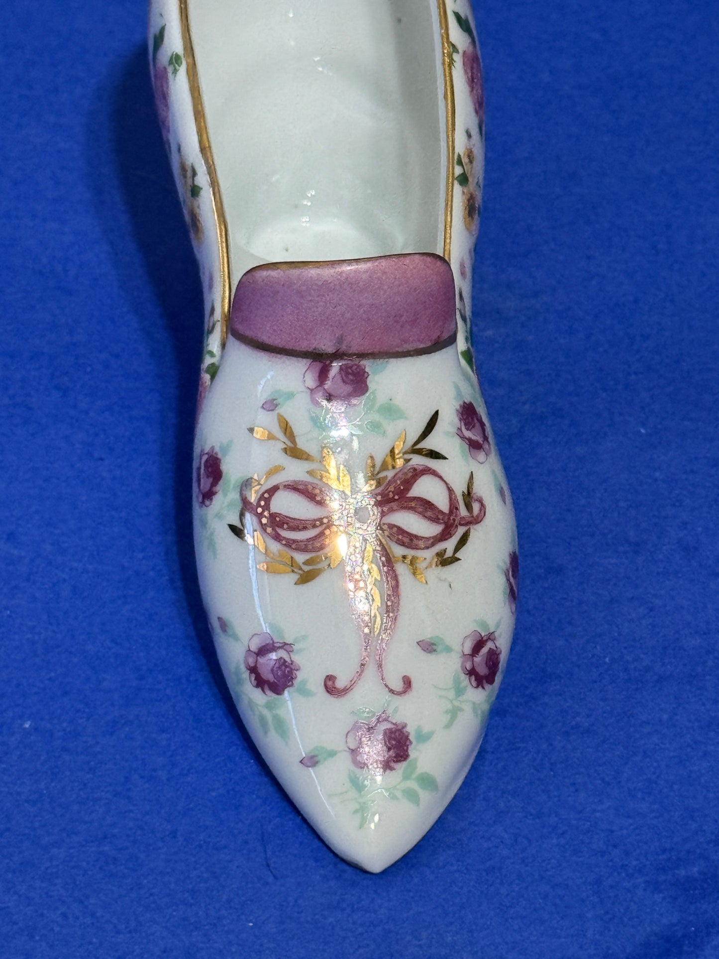 Lady's Shoe Victorian Porcelain Pink with Gold Accents - VINTAGE