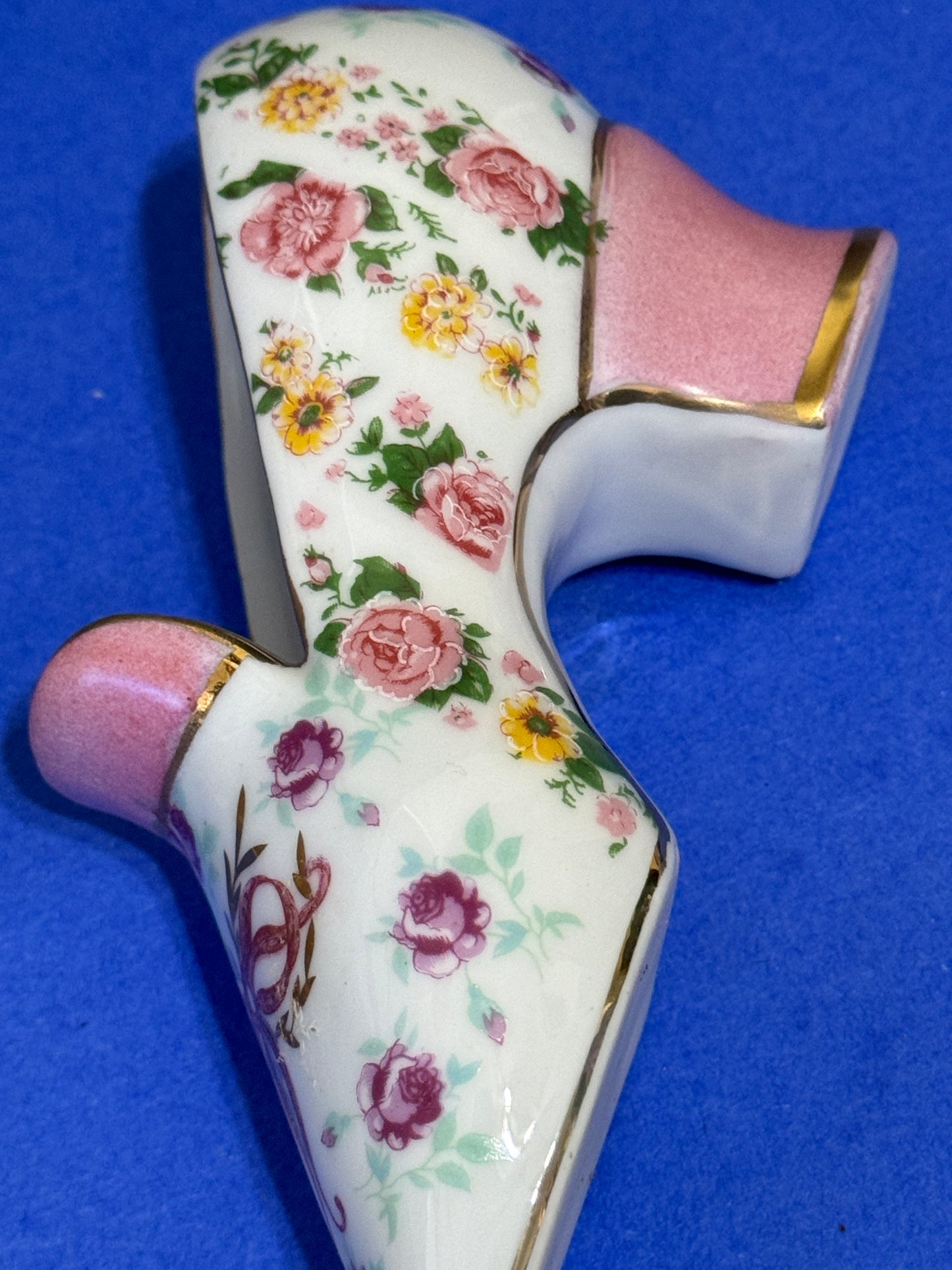 Lady's Shoe Victorian Porcelain Pink with Gold Accents - VINTAGE