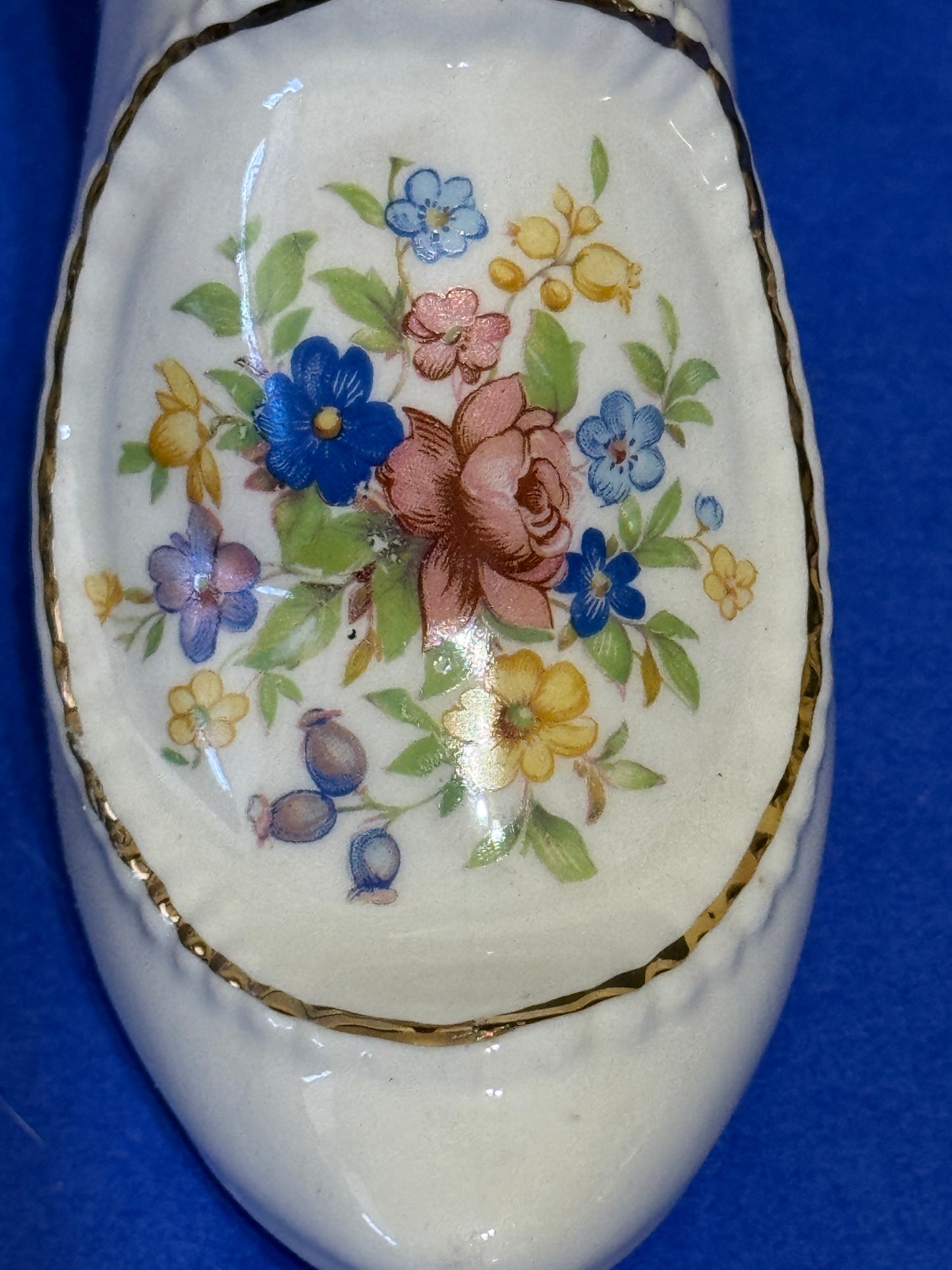 Porcelain Victorian Lady's Shoe with Flowers and Gold - VINTAGE