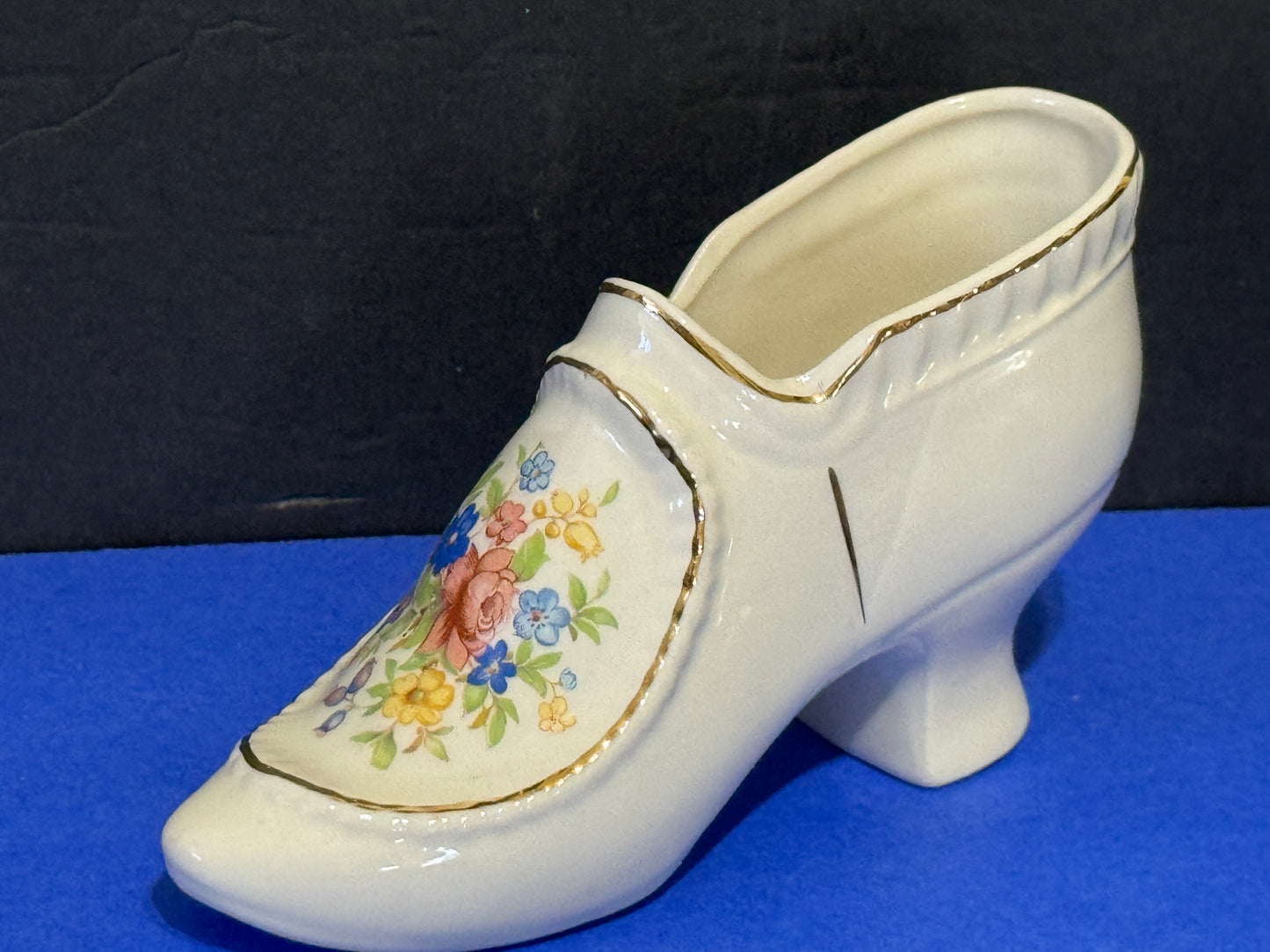 Porcelain Victorian Lady's Shoe with Flowers and Gold - VINTAGE