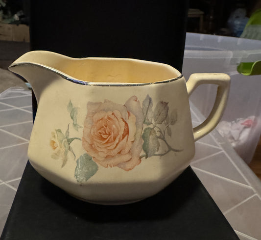 Hand Painted Rose Creamer Homer Laughlin 1940s Vintage