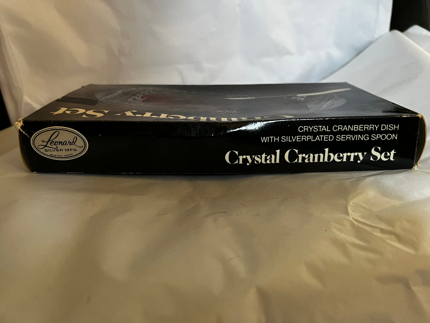 Crystal Cranberry Set Silver Plated Spoon Vtg Leonard Mfg USA Box New 10x5 FrSh