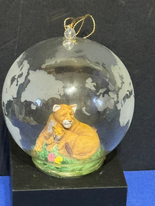 Lillian Vernon Glass Ball Ornament With Lions And Box - VINTAGE