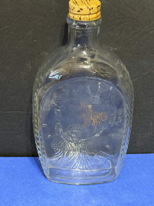 Log Cabin Syrup Statue Of Liberty Embossed Bottle with Cap - Vintage