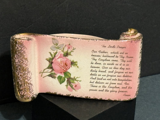 Scroll with Lord's Prayer Scroll Planter with Gold accents - Vintage