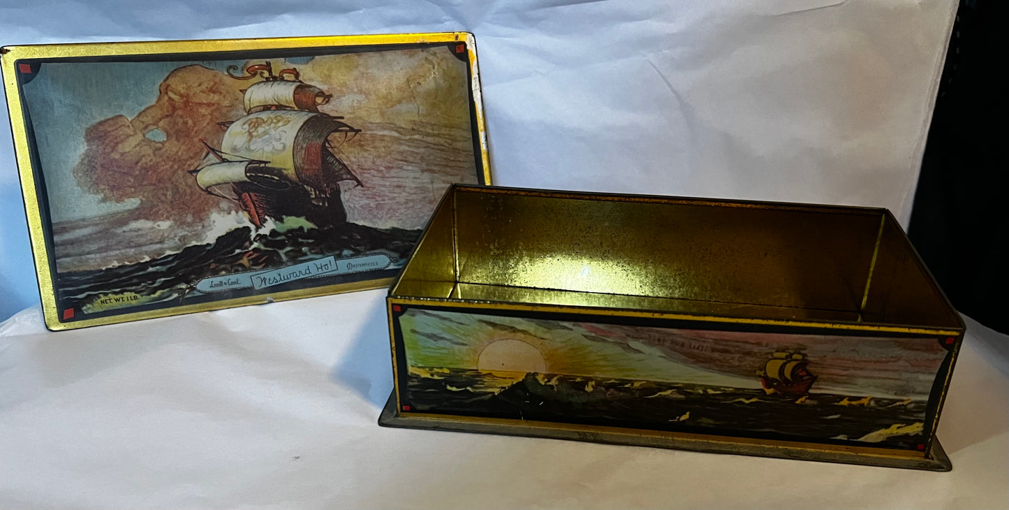 Westward Ho Sailing Ship Vintage Tin Lovell & Covel Masterpieces 1930s  Used