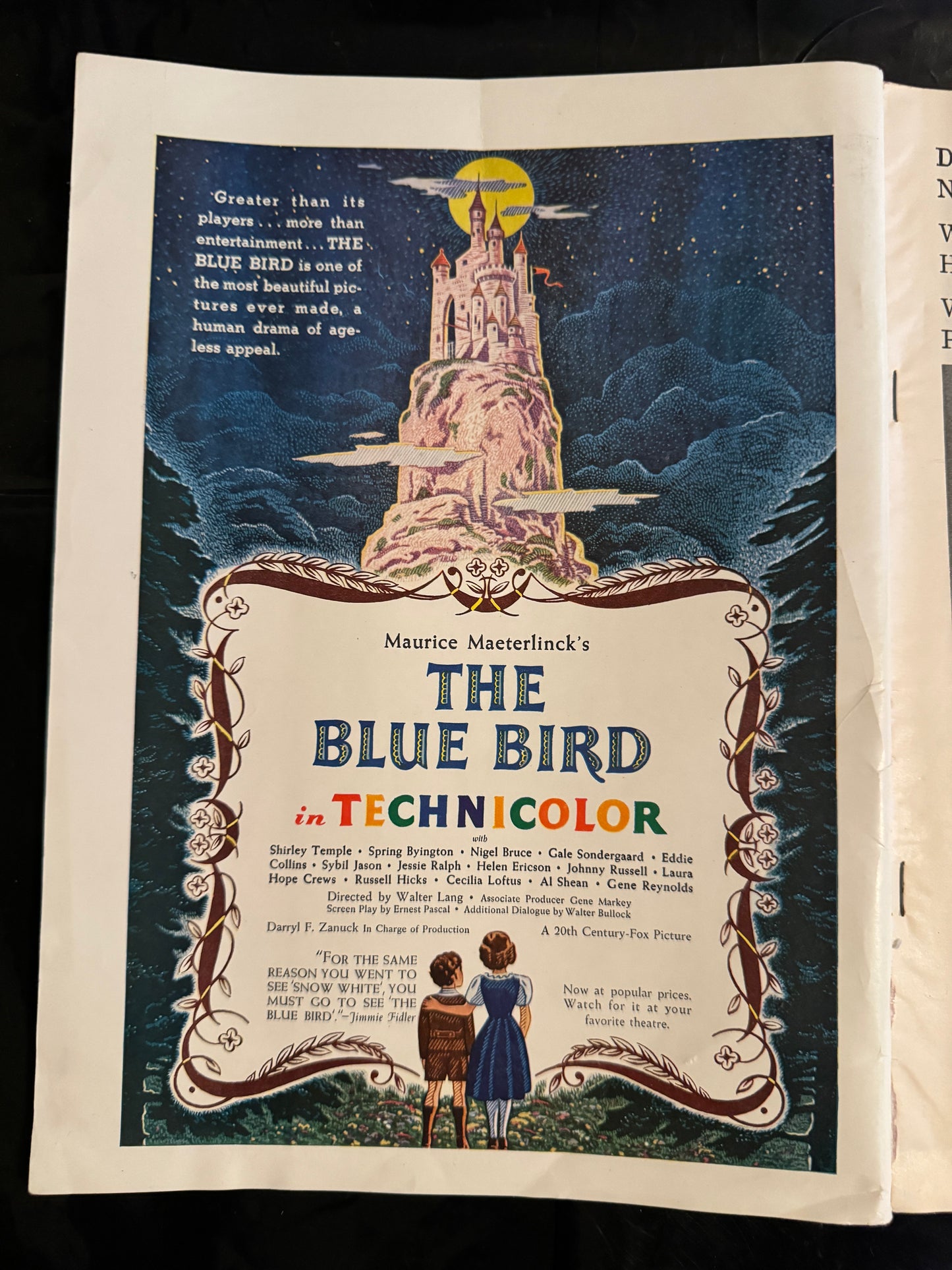 Parents' Magazine April 1940 - Shirley Temple Ad The Blue Bird