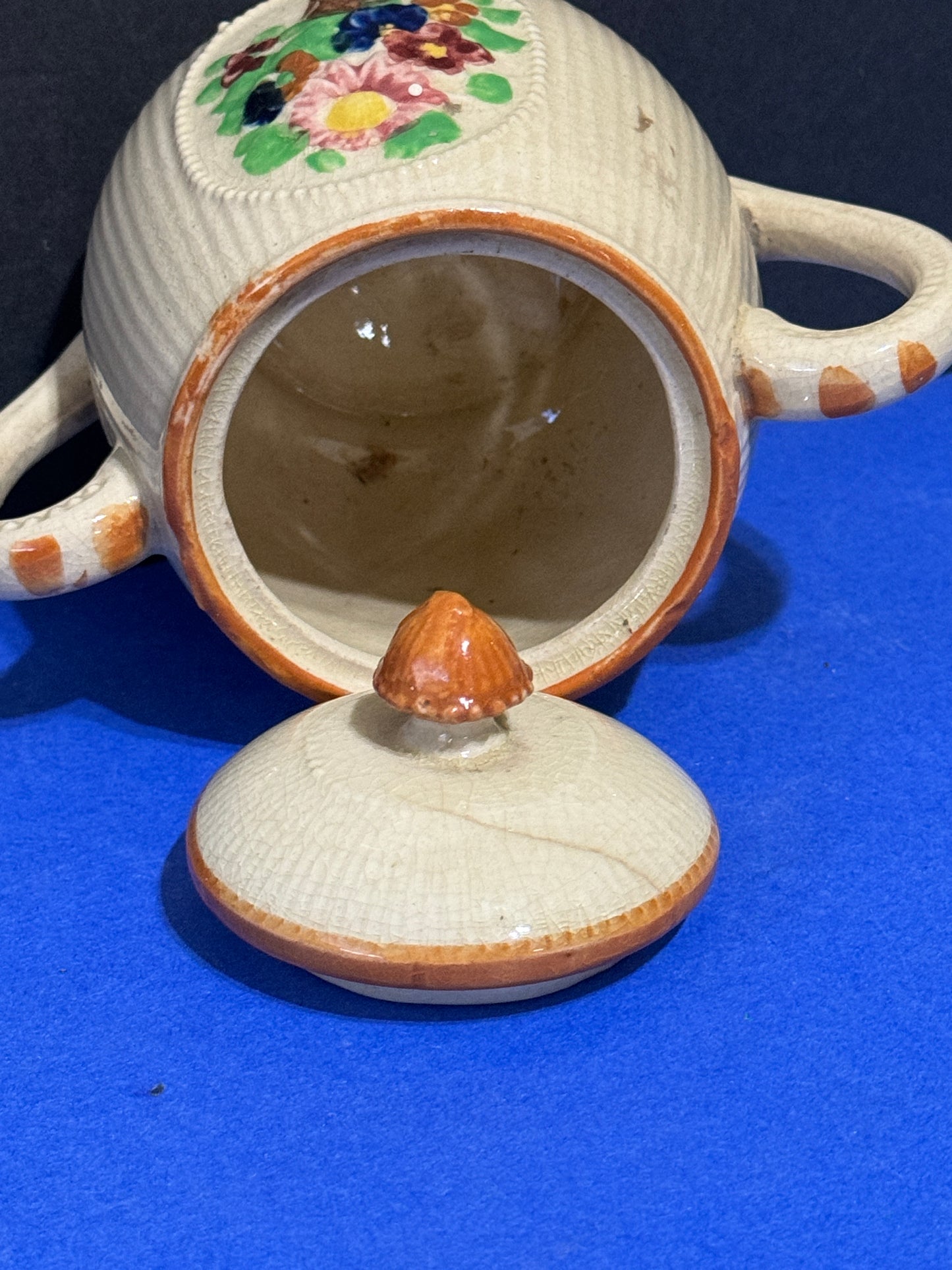 Majolica Cream and Sugar Bowl with Lid - VINTAGE