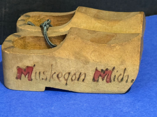 Muskegon Michigan Miniature Wooden Clogs - VINTAGE