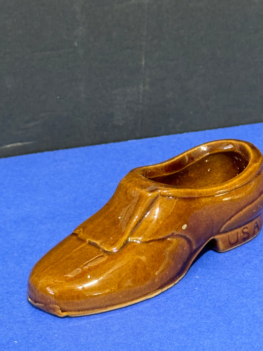 Miniature Brown Ceramic Shoe - VINTAGE