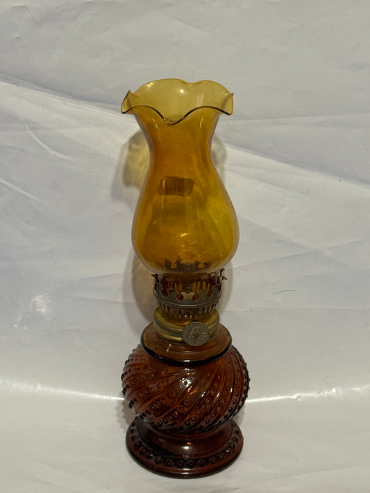 Miniature Oil Lamp  Amber Glass Lantern w/Shade and Wick Japan Vintage