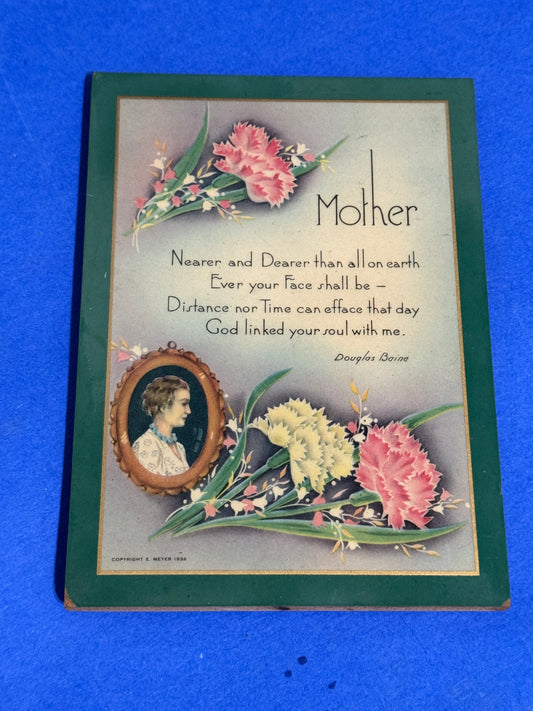 Mother's Day Plaque 1939 Laminated Wood Particle Board - Vintage