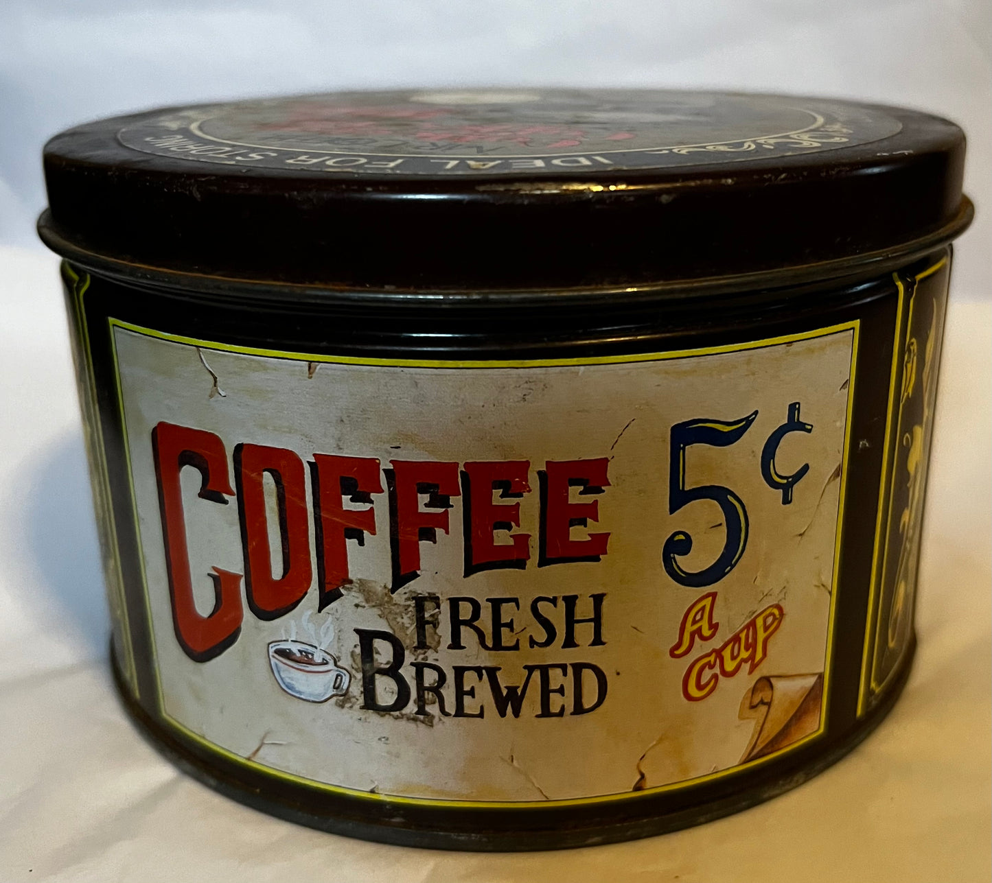 Brown Mr. Coffee Round Tin Collectable Antique Victorian Look ~ Empty Vintage