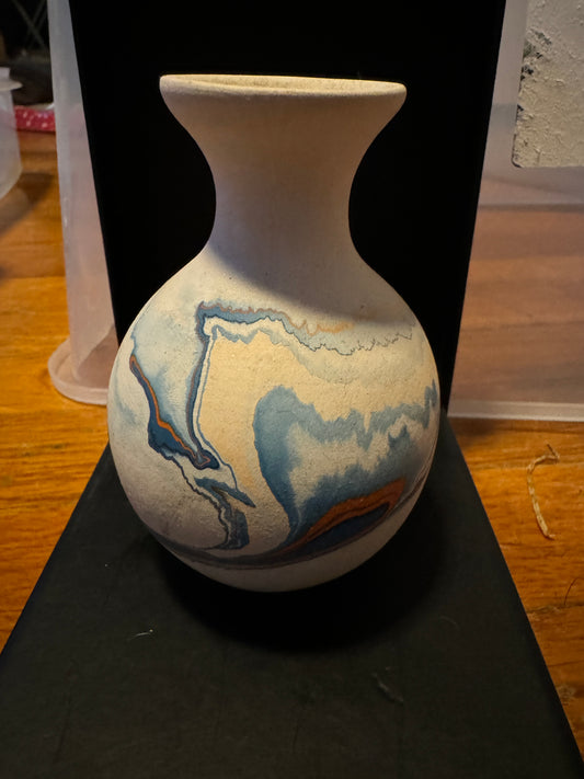 Hand Painted Blue and White Bud Vase Nemadj Indian River Pottery