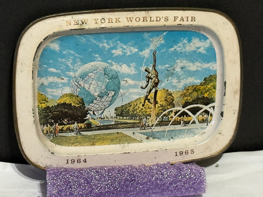 New York World's Fair Unisphere Small Metal Plate RARE 1964-1965 VINTAGE