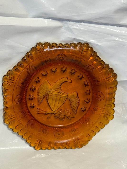 Patriotic Eagle Plate 13 Stars Beaded Edge Amber  - VINTAGE