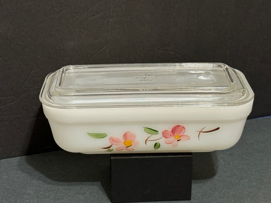 Peach Blossom Rectangular Casserole with Lid Fire King - Vintage