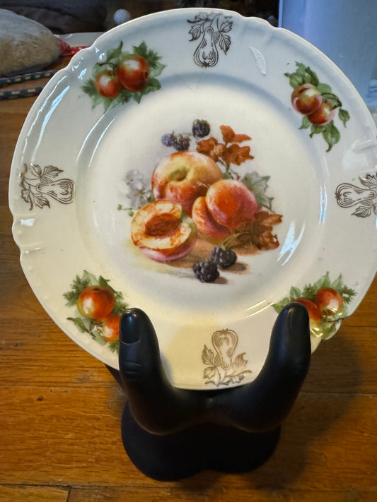 Peach & Berry Fruit Design Plate wGold Trim Vintage