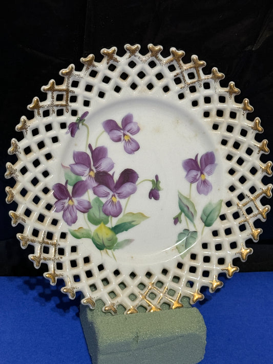 Violets Lattice Gold LEFTON Hand Painted Japan - VINTAGE