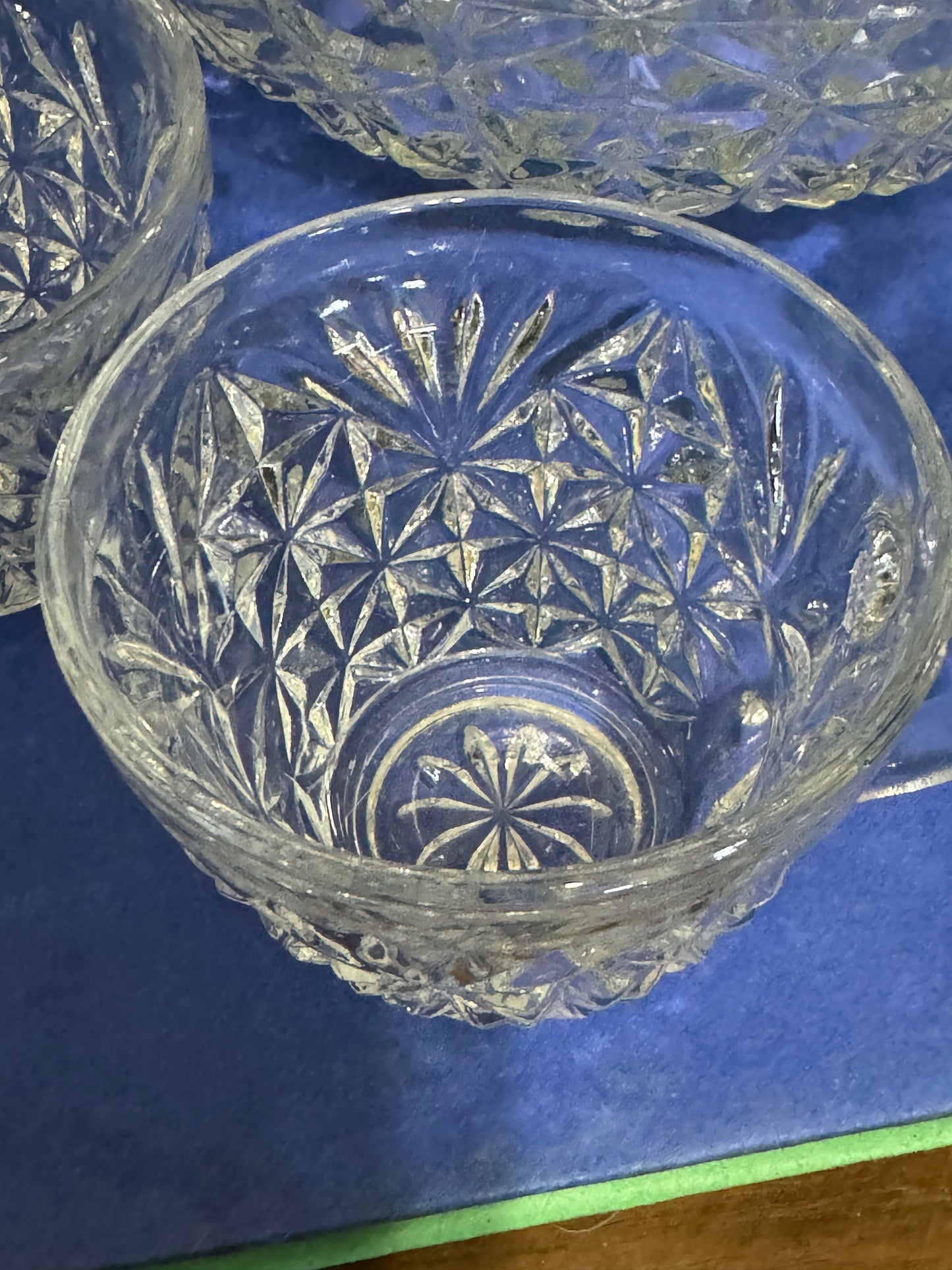 Depression era Crystal Punch Bowl with cups (set of 7) - VINTAGE